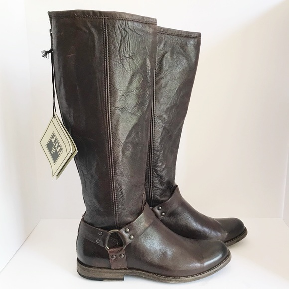 Frye Philip Harness Tall Back Zip Leather Boots - Picture 2 of 8